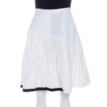 Pre Owned N21 White Cotton Lace Paneled A Line Skirt S
