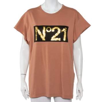 Pre Owned Nº21 Pink Cotton Metallic Logo Printed T-Shirt L