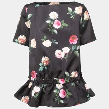 Pre Owned N21 Black Floral Print Synthetic Half Sleeve Tunic Top M