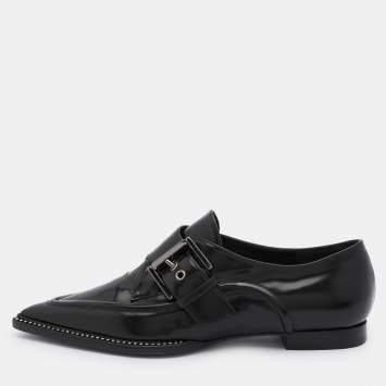 Pre Owned Nº21 Black Leather Crystal Embellished Buckle Slip On Loafers Size 35