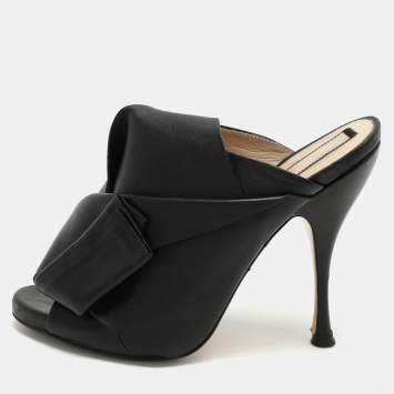 Pre Owned N21 Black Leather Ronny Slide Sandals Size 39