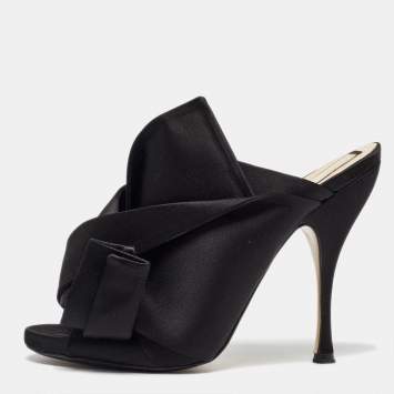 Pre Owned N21 Black Satin Raso Knot Open Toe Mules Size 40