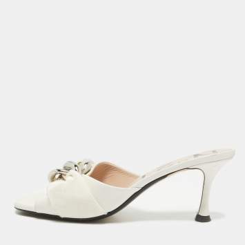 Pre Owned N21 White Leather Chain Slide Sandals Size 37