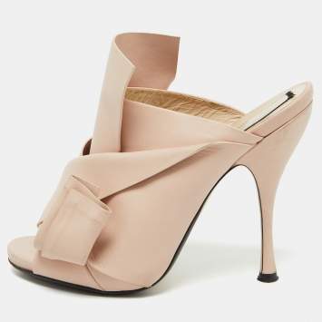 Pre Owned N21 Beige Leather Ronny Pleated Mules Size 40.5