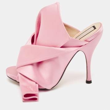 Pre Owned N21Pink Satin Raso Knot Peep Toe Mules Size 37.5
