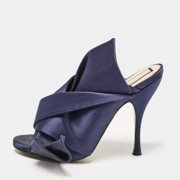 N21 Navy Blue Satin Raso Knot Peep Toe Mules Size 41