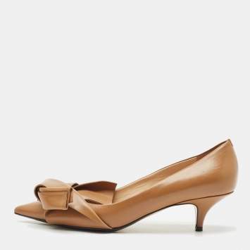 N21 Brown Leather Abstract Bow Pointed Toe Pumps Size 39