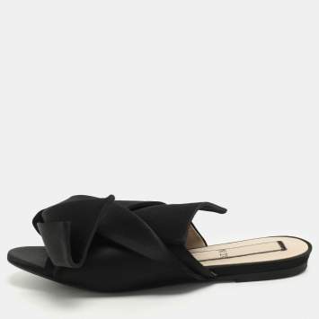 N°21 Black Satin Knot Flat Mules Size 38