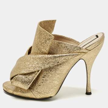 Nº21 Gold Leather Raso Knot Mules Size 41