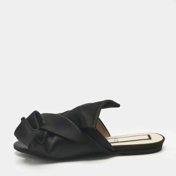 Pre Owned N°21 Black Satin Knot Flat Mules Size 36