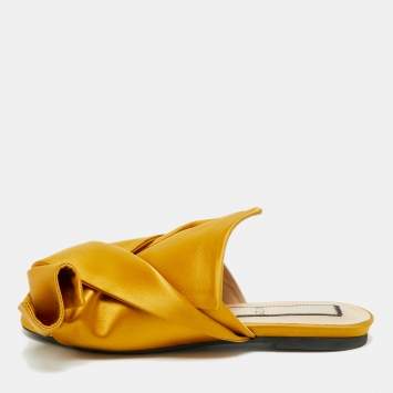 Pre Owned N°21 Raso Knot Size 36 Yellow Satin Flat Slides