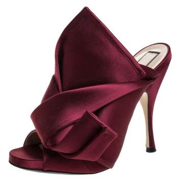 Pre Owned N°21 Burgundy Satin Ronny Pleated Mules Size 37