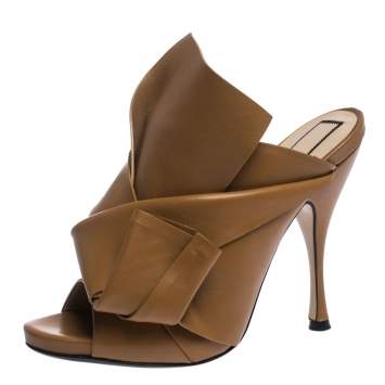 Pre Owned N21 Brown Leather Ronny Pleated Mules Size 38