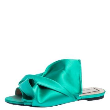 Pre Owned N°21 Green Satin Knot Flat Mules Size 41