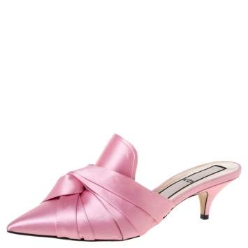 Pre Owned N21 Pink Satin Knot Pointed Toe Mules Size 40