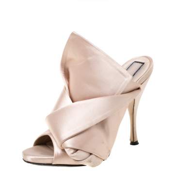 Pre Owned N21 Beige Satin Raso Knotted Mule Size 37 