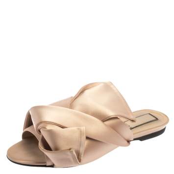 Pre Owned N21 Pale Pink Satin Knotted Slide Sandals Size 37