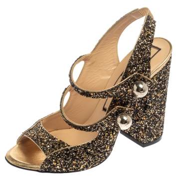 Pre Owned N21 Gold/Black Glitter Strappy Slingback Sandals Size 40