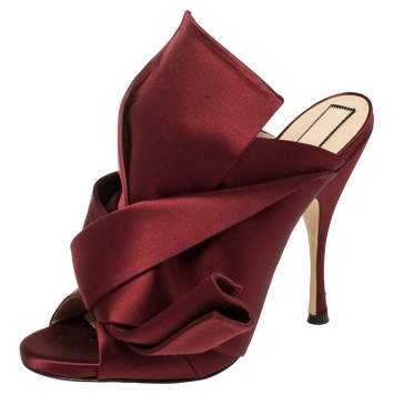 Pre Owned N°21 Burgundy Satin Ronny Pleated Mules Size 41