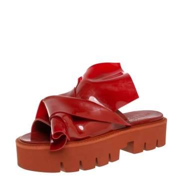 مملوكة مسبقًا N21 X Kartell Red Rubber Knot Platform Slides Sandals Size 40
