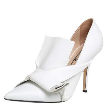 Pre Owned N21 White Leather Abstract Bow Pointed Toe Pumps Size 39