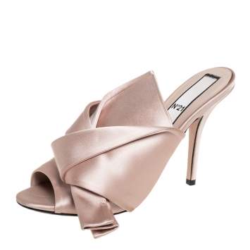 مملوكة مسبقًا N21 Beige Satin Raso Knot Mule Sandals Size 39.5