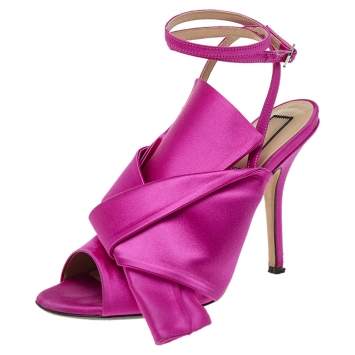 Pre Owned N21 Pink Satin Raso Knot Ankle Wrap Sandals Size 37