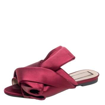 Pre Owned N21 Burgundy Satin Knotted Flats Size 36