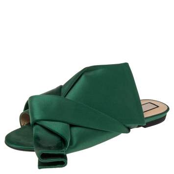 مملوكة مسبقًا N°21 Green Satin Knot Mule Slide Sandals Size 40