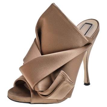 Pre Owned Nº21 Brown Satin Raso Knot Mules Size 38.5