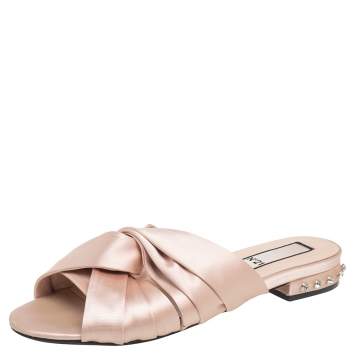 Pre Owned  Nº21 Beige Satin Knot Studded Heel Slide Sandals Size 40