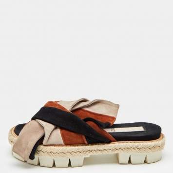 Pre Owned Nº21 Multicolor Suede Open Toe Flat Slides Size 37