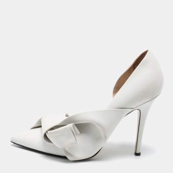 Pre Owned Nº21 White Leather Knot Pointed Toe Pumps Size 39