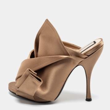 Pre Owned N°21 Light Brown Satin Raso Knot Mules Size 38.5
