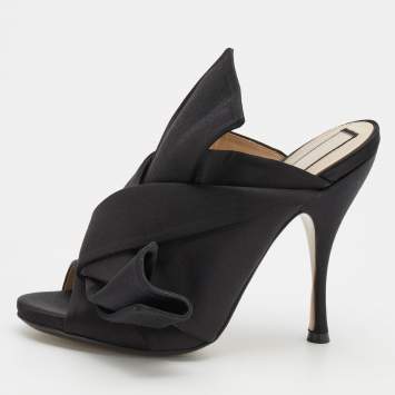 Pre Owned N°21 Black Satin Ronny Pleated Open Toe Mules Size 39