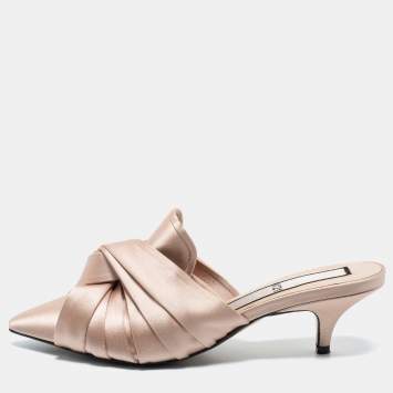 Pre Owned Nº21 Cream Satin Knotted Slide Mules Size 38