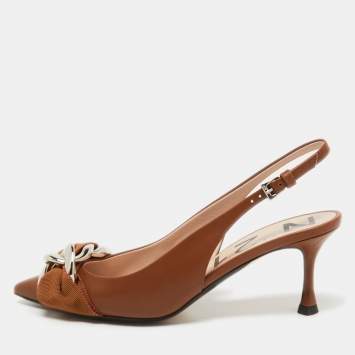 Pre Owned N21 Brown Leather Slingback Pointed Toe Pumps Size 37