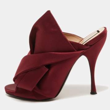 Pre Owned N°21 Burgundy Satin Ronny Pleated Mules Size 41