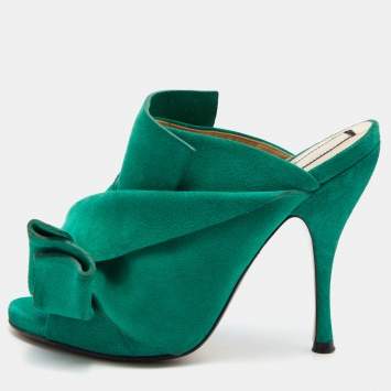 Pre Owned Nº21 Green Suede Raso Knotted Mules Size 37