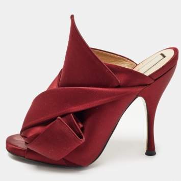 N21 Burgundy Satin Raso Knot Peep Toe Mules Size 37   