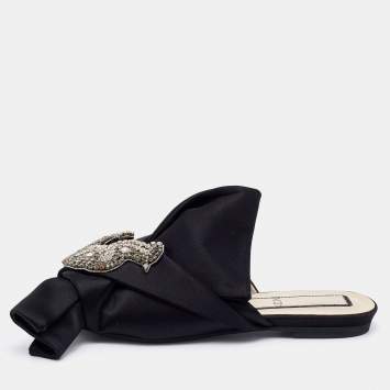 Pre Owned Nº21 Black Satin Knot Embellished Flat Sandals Size 37