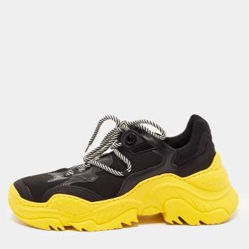 Pre Owned N21 Black Leather and Fabric Billy Chunky Low Top Sneakers Size 43