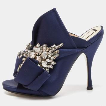 Pre Owned Nº21 Blue Satin Ronny Pleated Slide Sandals Size 38