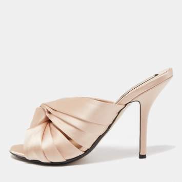 Pre Owned N21 Beige Satin Ronny Pleated Mules Size 38