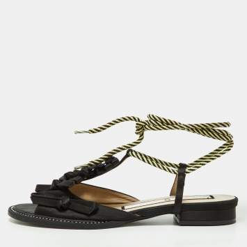 Pre Owned Nº21 Black Satin Ankle Tie Sandals Size 37
