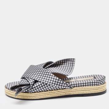 Pre Owned  N°21 White/Black Fabric Knot  Slide Flats Size 41