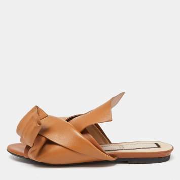 Pre Owned Nº21 Tan Knot Flat Slide Mules Size 36