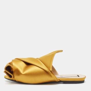 Pre Owned N21 Yellow Satin Raso Knot Flat Slides Sizes 37