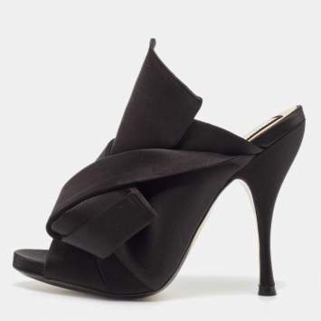 Pre Owned N21 Black Satin Knot Mules Size 37