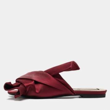Pre Owned N°21 Burgundy Satin Knot Slide Flats Size 38